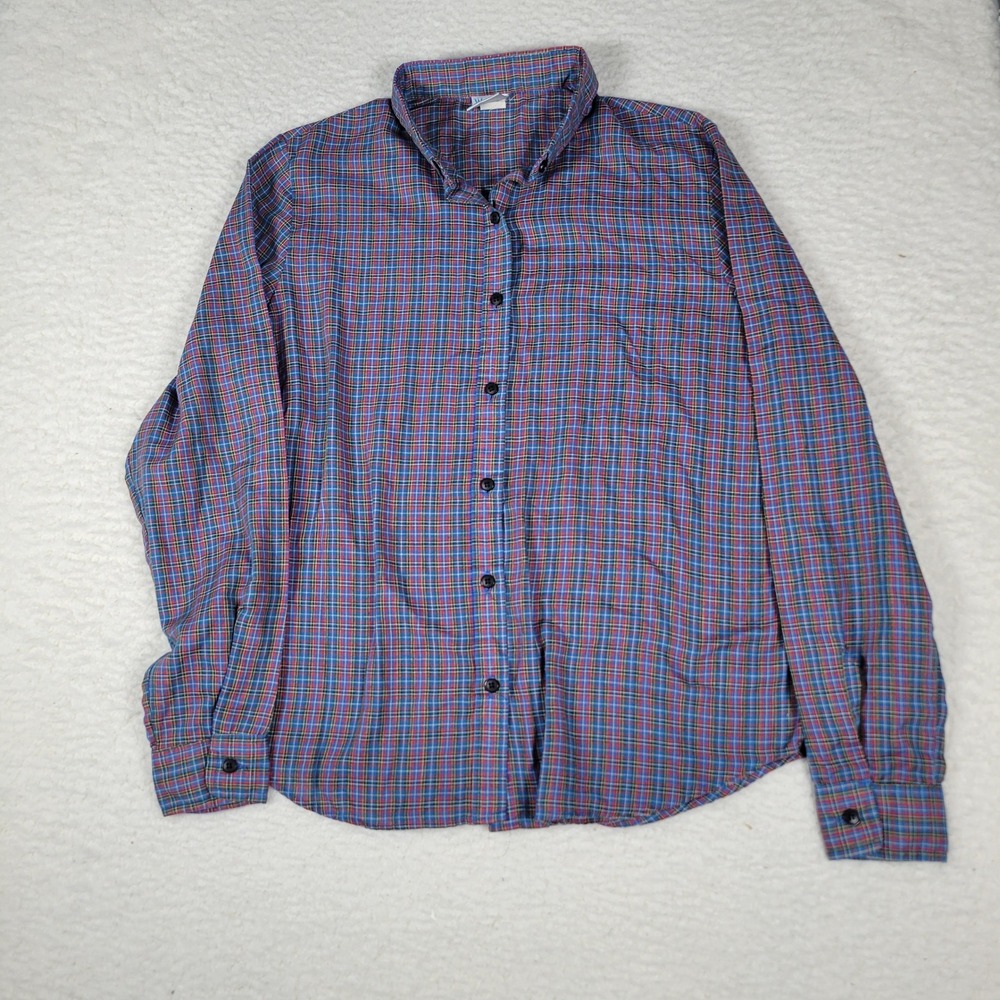 Wrangler Button Down Shirt Womens Size 10 Blue Red‎ Plaid Long Sleeve USA Made